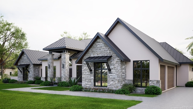 view of front of home with a garage and a front yard