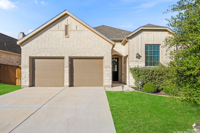 view of front of home featuring a garage and a front lawn