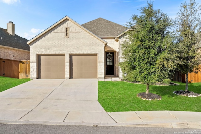 view of front facade with a garage and a front yard