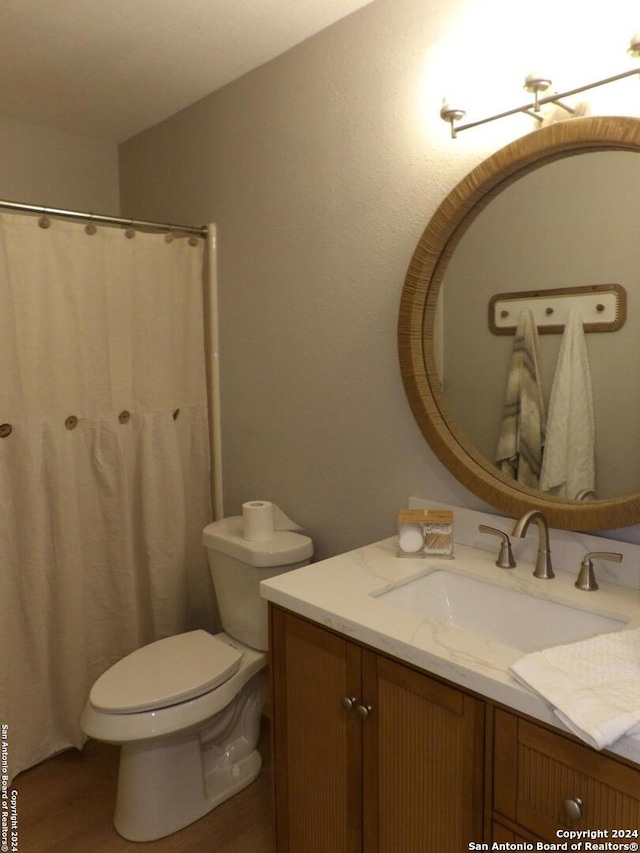 bathroom featuring vanity, hardwood / wood-style flooring, and toilet