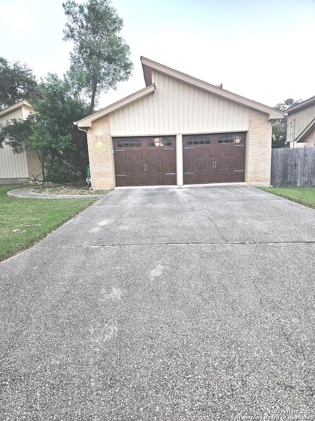 exterior space with a garage