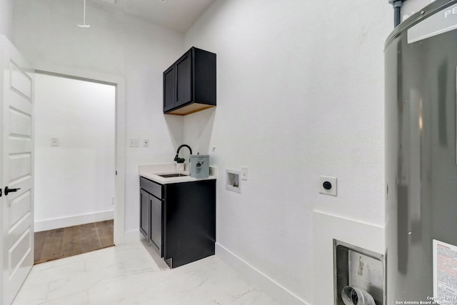 washroom featuring cabinets, washer hookup, light wood-type flooring, hookup for an electric dryer, and sink