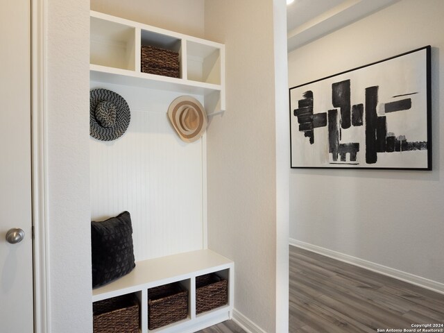 mudroom with hardwood / wood-style floors