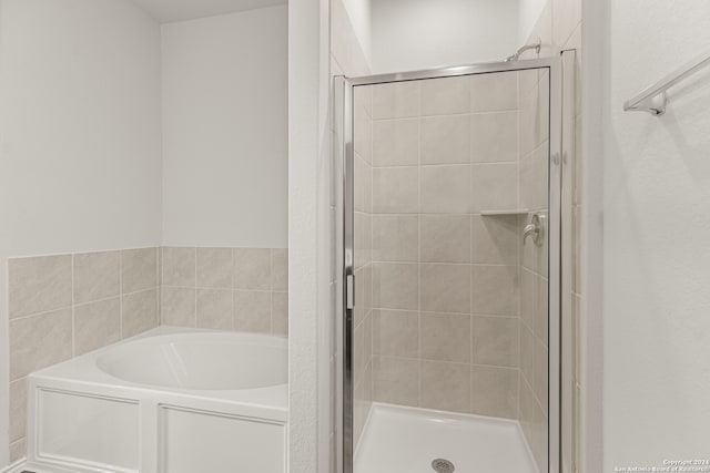 bathroom with shower with separate bathtub