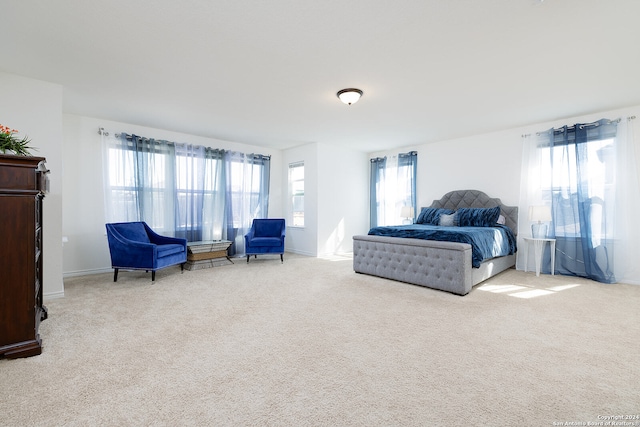 bedroom with light carpet