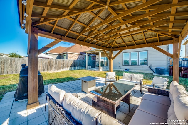 view of patio / terrace featuring a gazebo, outdoor lounge area, and cooling unit