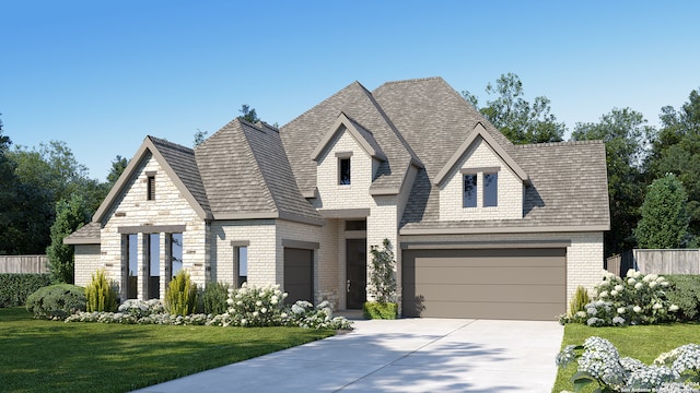 view of front of property with a front lawn and a garage