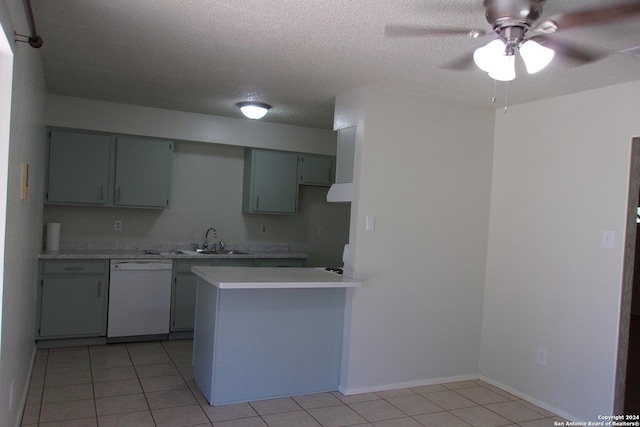 608 Val Verde Dr, Pleasanton, TX 78064 - kitchen featuring dishwasher, a sink, light countertops, a ceiling fan, and light tile patterned floors