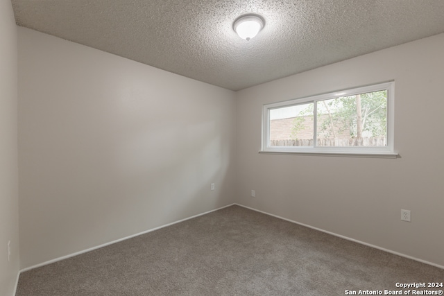 spare room featuring carpet floors and a textured ceiling