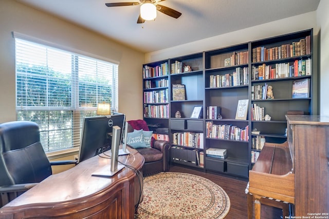 316 English Oaks Cir, Boerne, TX 78006 - home office featuring ceiling fan and wood finished floors