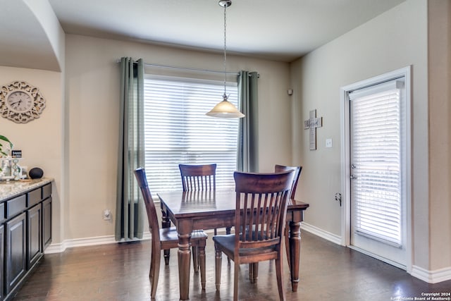 dining room with plenty of natural light and dark wood-type flooring