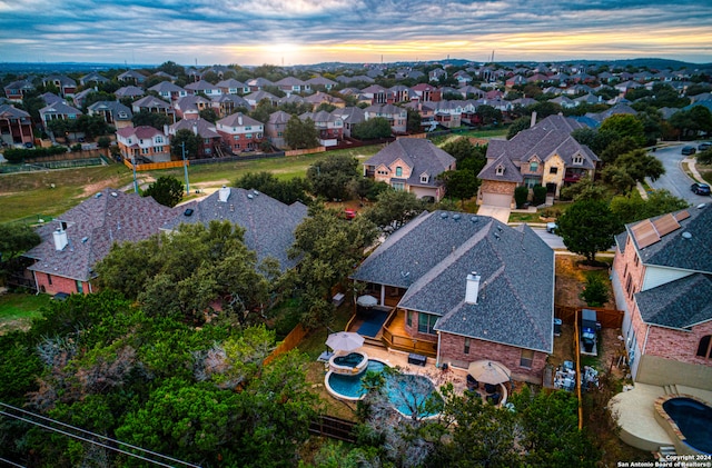 view of aerial view at dusk