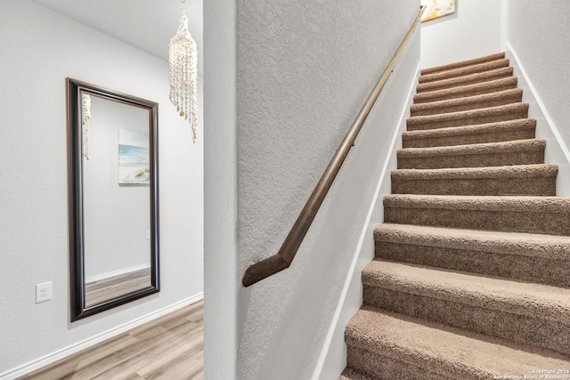 staircase featuring wood-type flooring