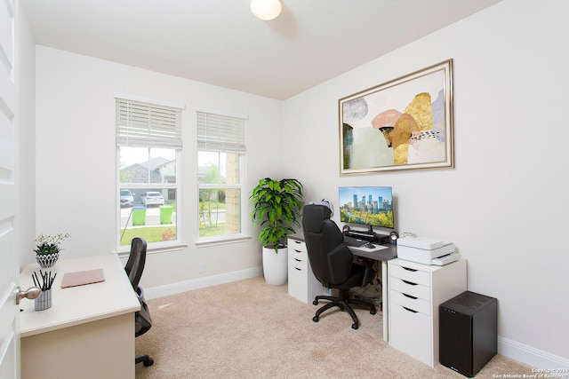 view of carpeted home office