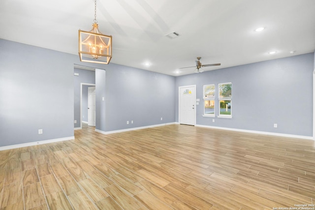 5882 Castle Run, San Antonio, TX 78218 - unfurnished room featuring light wood finished floors, ceiling fan, baseboards, and recessed lighting
