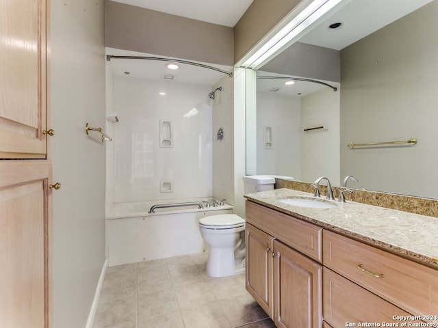 full bathroom featuring tile patterned flooring, vanity, toilet, and bathtub / shower combination