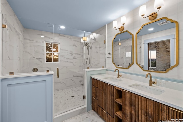 bathroom with vanity and an enclosed shower