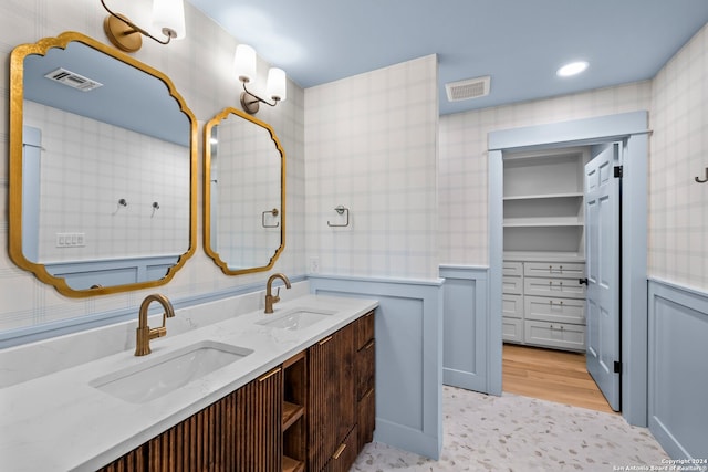 bathroom featuring hardwood / wood-style floors and vanity