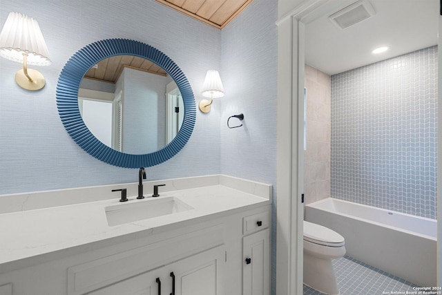 160 Mountain Way, Kerrville, TX 78028 - bathroom with vanity, tile patterned flooring, toilet, and washtub / shower combination