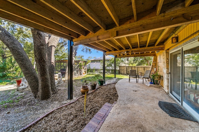 view of patio / terrace with an outdoor structure