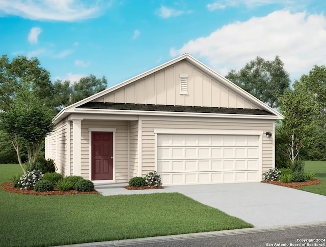 view of front facade featuring a front lawn and a garage