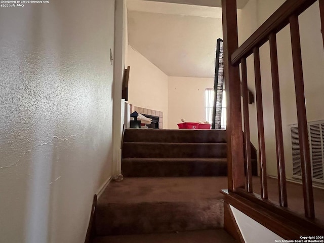 staircase featuring heating unit