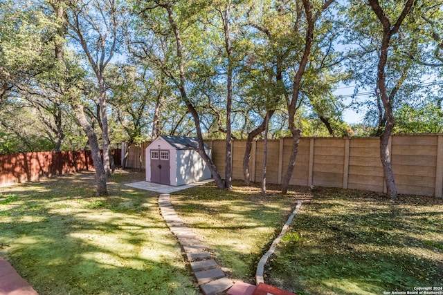 view of yard with a shed