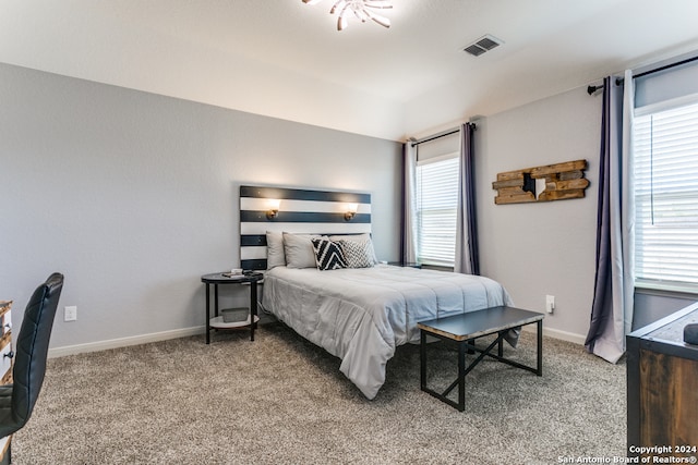 carpeted bedroom with multiple windows