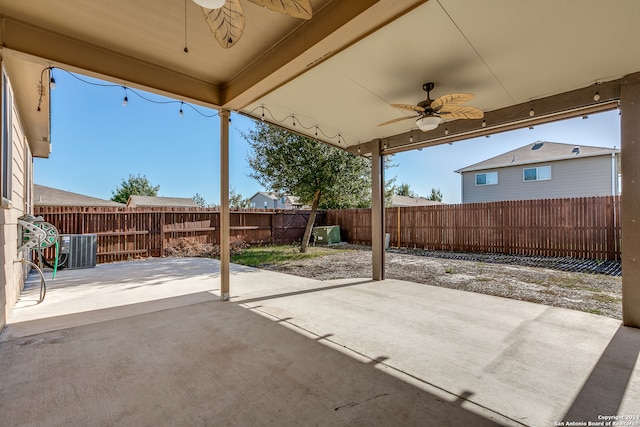 view of patio / terrace featuring ceiling fan and cooling unit