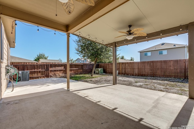 11902 Silver Horse, San Antonio, TX 78254 - fenced backyard featuring ceiling fan, a patio area, and cooling unit
