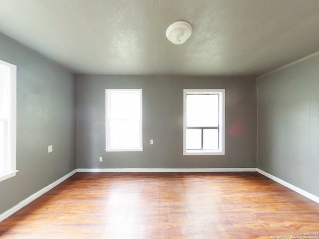 empty room with plenty of natural light and light hardwood / wood-style floors