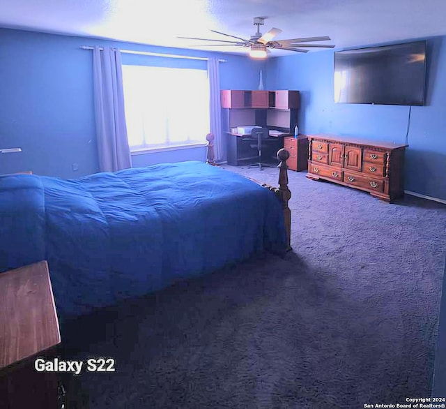 bedroom featuring carpet flooring and ceiling fan