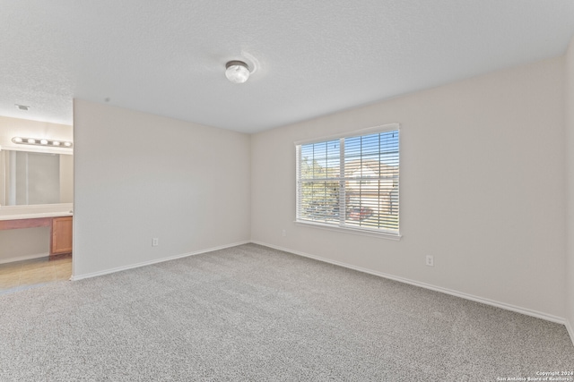 unfurnished room featuring light carpet and a textured ceiling