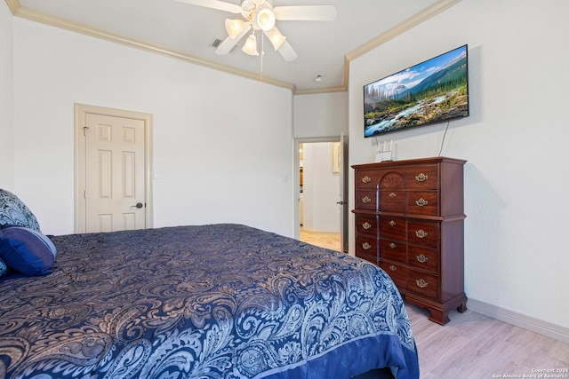 26006 Syrinx, San Antonio, TX 78260 - bedroom featuring ornamental molding, wood finished floors, ceiling fan, and baseboards