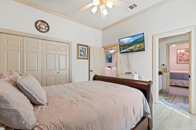 26006 Syrinx, San Antonio, TX 78260 - bedroom with crown molding, a closet, and ceiling fan