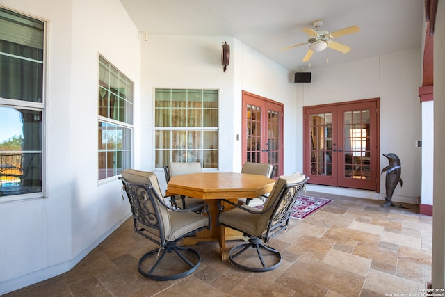 view of patio / terrace featuring french doors and ceiling fan