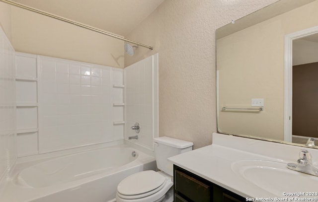 full bathroom with vanity, toilet, and bathing tub / shower combination