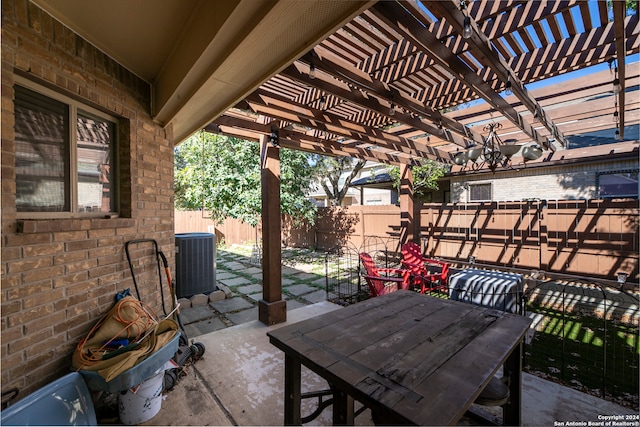 view of patio / terrace featuring a pergola and central air condition unit