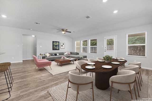 8559 Laxey Wheel, San Antonio, TX 78254 - dining area with light wood-type flooring, recessed lighting, baseboards, and ceiling fan