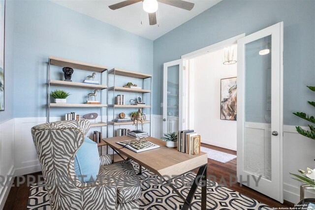11714 Warlock, San Antonio, TX 78254 - office area with dark wood finished floors and ceiling fan