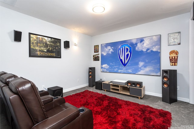 home theater featuring carpet