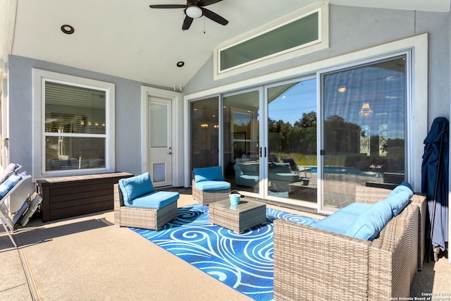 795 Maximino Ridge Rd, Bulverde, TX 78163 - view of patio / terrace with ceiling fan and an outdoor living space