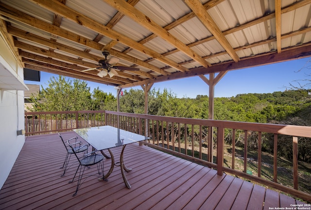 wooden deck with ceiling fan