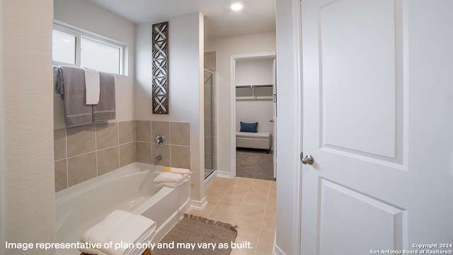 bathroom featuring tile patterned flooring and plus walk in shower