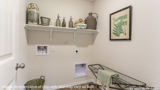 laundry area with hardwood / wood-style flooring, electric dryer hookup, gas dryer hookup, and hookup for a washing machine