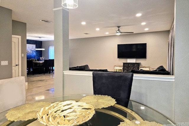 dining room with ceiling fan