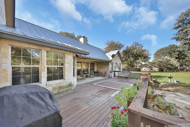 deck featuring grilling area