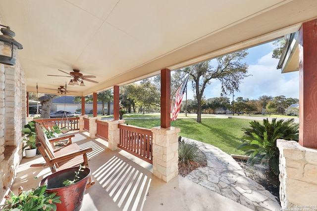 view of patio / terrace featuring a porch and ceiling fan