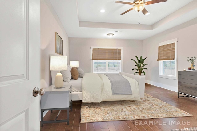 2830 Sueno Pt, San Antonio, TX 78245 - bedroom with a raised ceiling, dark wood finished floors, and recessed lighting
