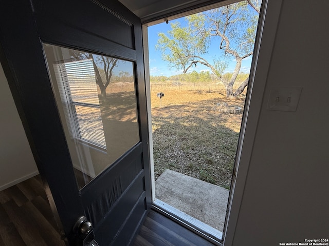 doorway with hardwood / wood-style floors